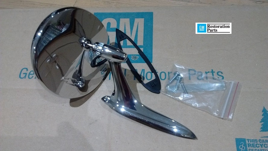 outside round bowtie chevy side view mirror Chevelle Nova Impala GM resto part