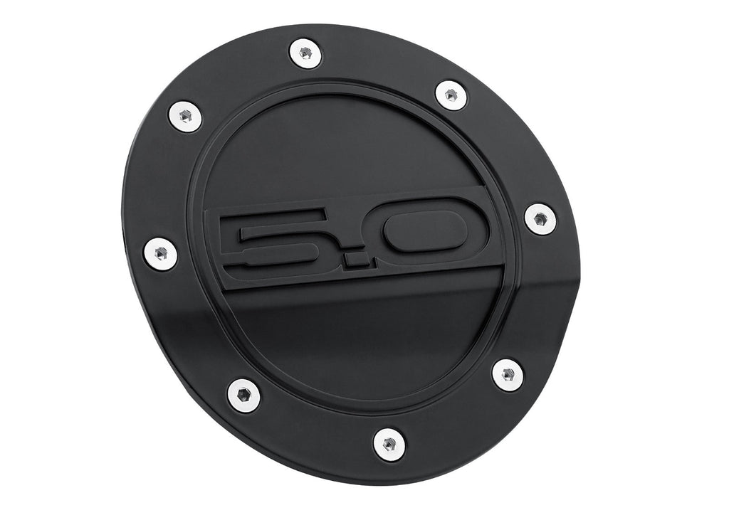 all Black Gas Fuel Door Cover Embossed 5.0  2015-18 Ford Mustang