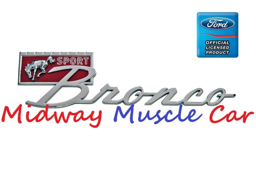 New 66-77 Ford Bronco Sport Chrome Fender Trim Emblem w/ hardware