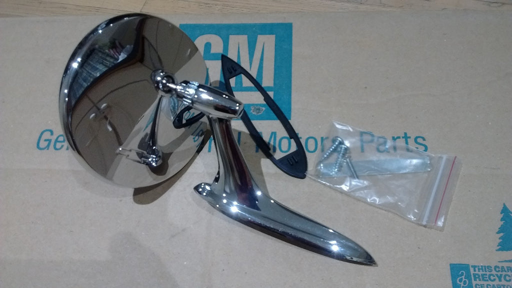 outside round bowtie chevy side view mirror Chevelle Nova Impala GM resto part